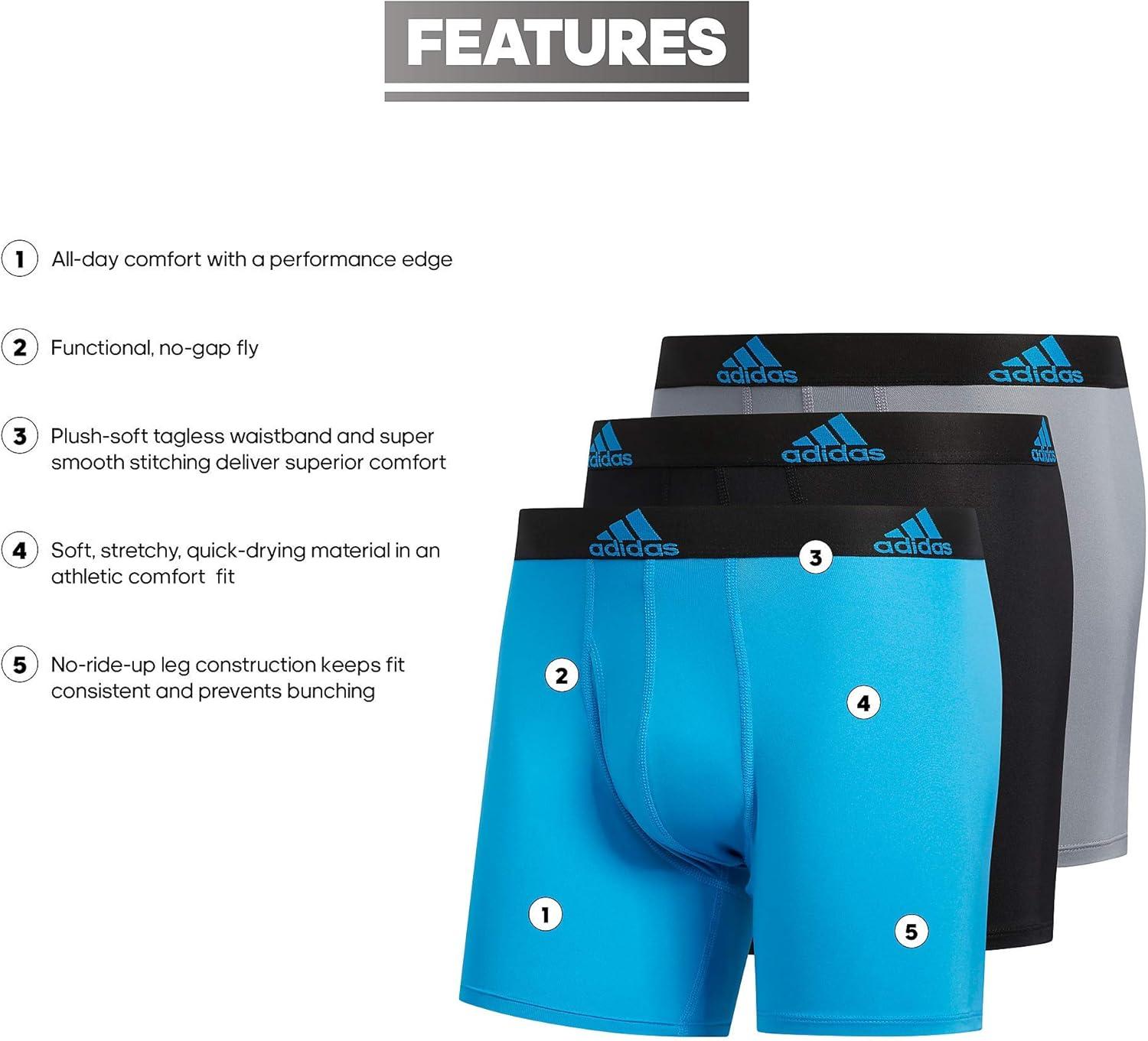 imageadidas Mens Performance Stretch Cotton Boxer Briefs Mens Underwear Boxer Brief Soft Stretch Superior Comfort 3PackSolar BlueBlack BlackSolar Blue GreySolar Blue