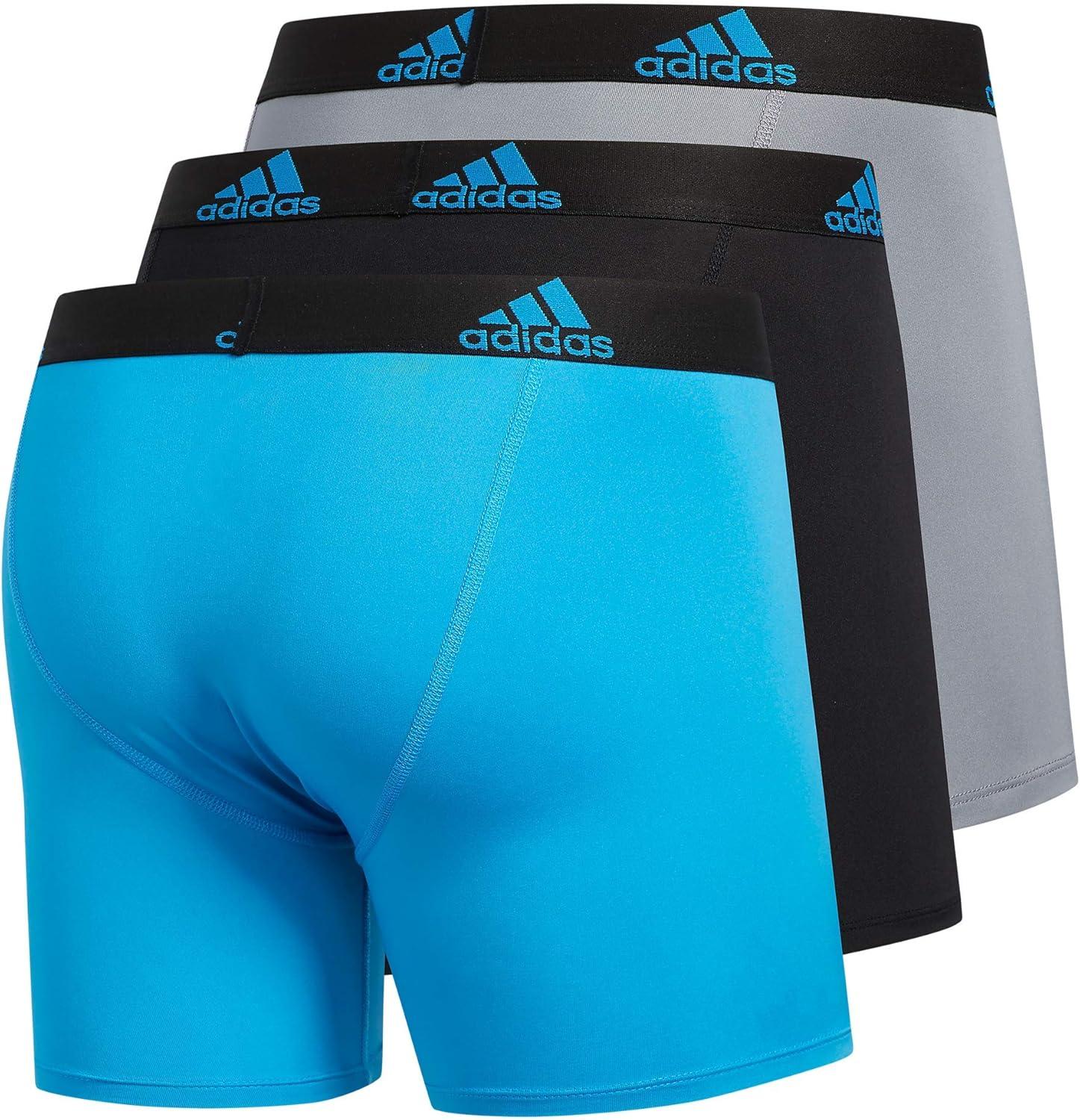imageadidas Mens Performance Stretch Cotton Boxer Briefs Mens Underwear Boxer Brief Soft Stretch Superior Comfort 3PackSolar BlueBlack BlackSolar Blue GreySolar Blue