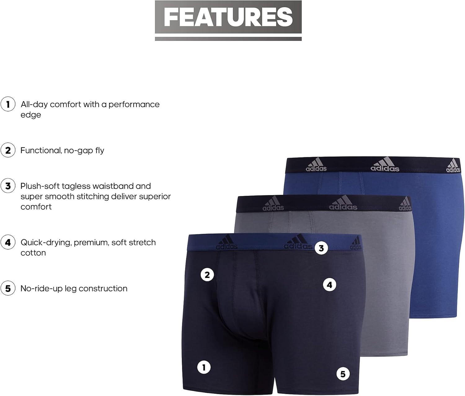 imageadidas Mens Performance Stretch Cotton Boxer Briefs Mens Underwear Boxer Brief Soft Stretch Superior Comfort 3PackTech IndigoLegend Ink OnixLegend Ink Legend InkTech Indigo
