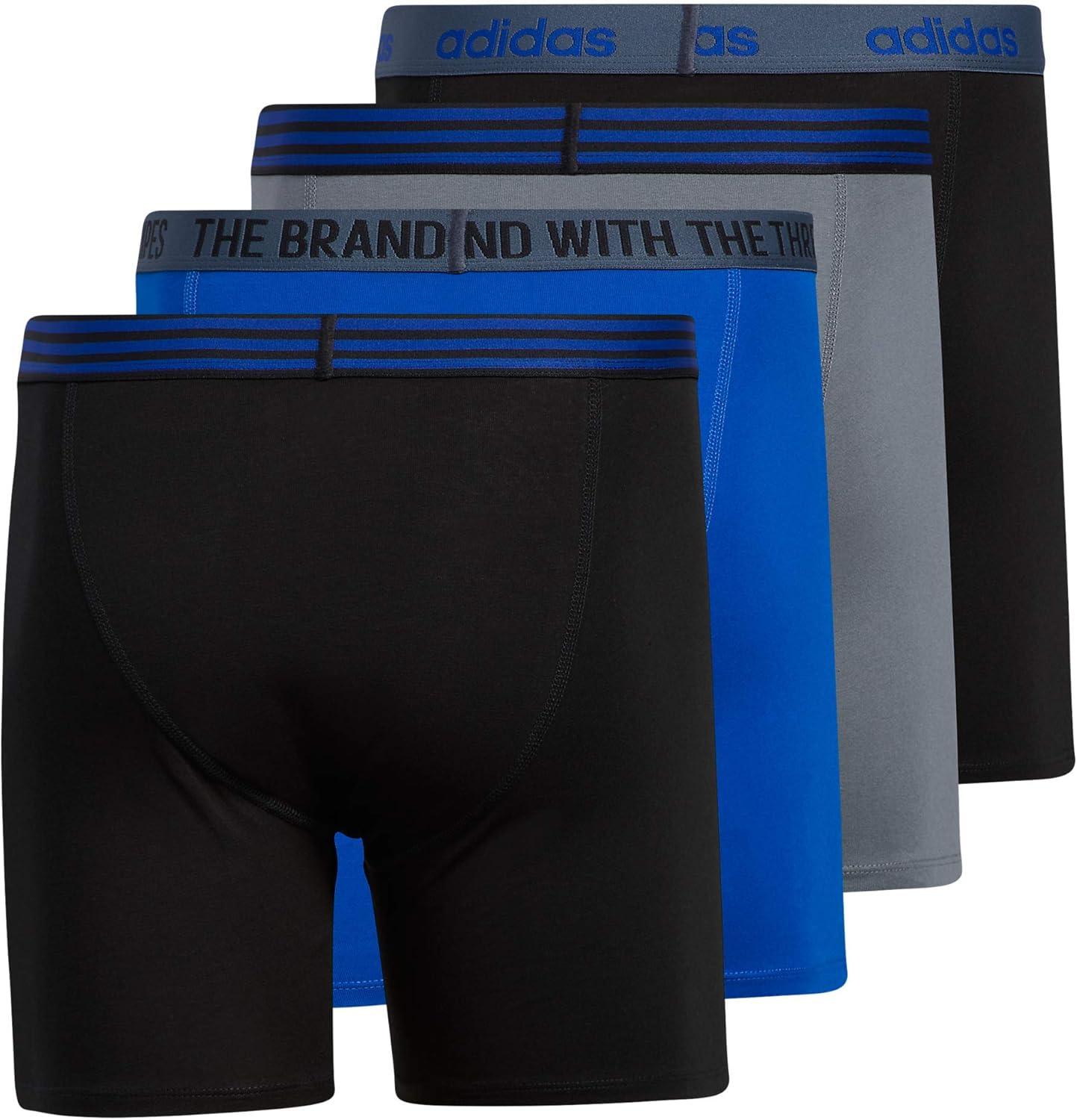 imageadidas mens Core Stretch Cotton Boxer Brief Underwear 4packBlackCollegiate Royal BlueOnix Grey