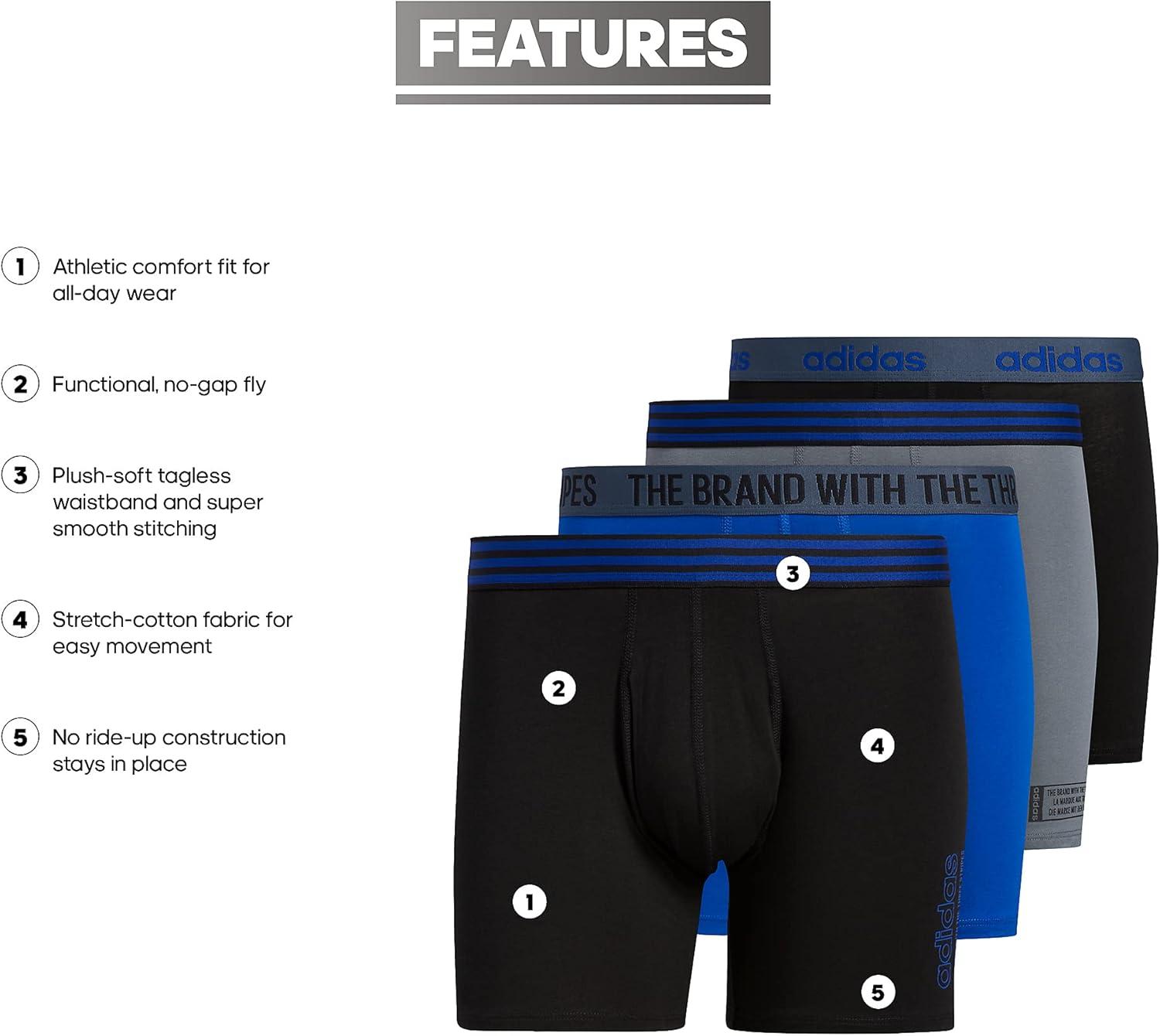 imageadidas mens Core Stretch Cotton Boxer Brief Underwear 4packBlackCollegiate Royal BlueOnix Grey