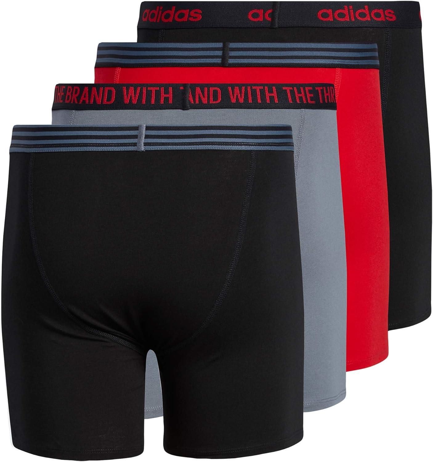 imageadidas mens Core Stretch Cotton Boxer Brief Underwear 4packBlackPower RedOnix Grey