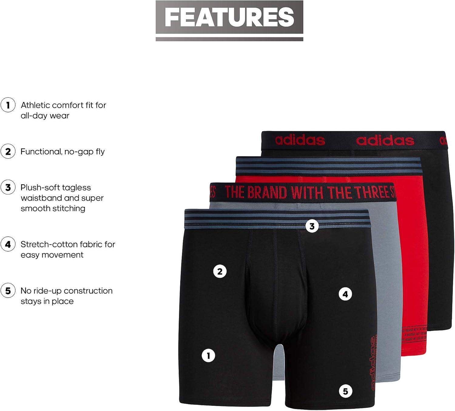 imageadidas mens Core Stretch Cotton Boxer Brief Underwear 4packBlackPower RedOnix Grey