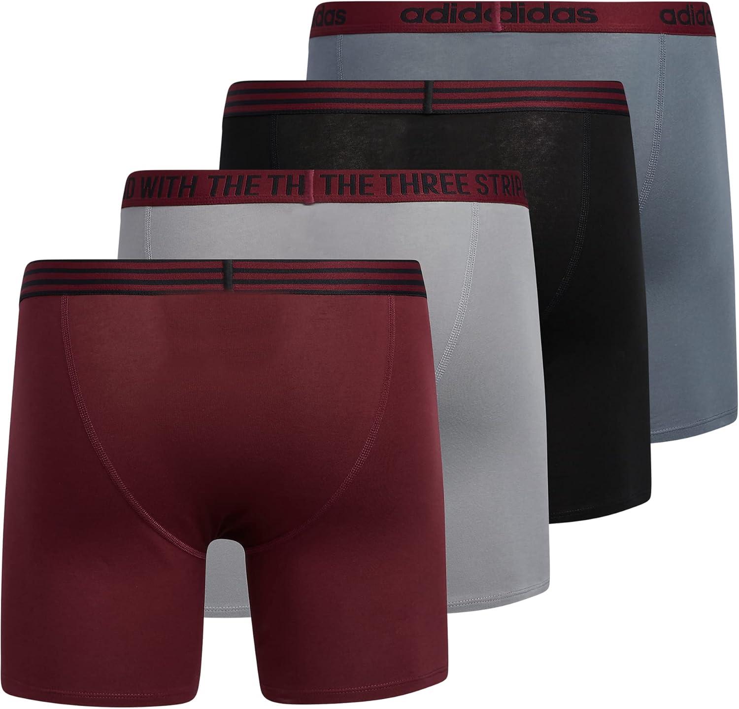 imageadidas mens Core Stretch Cotton Boxer Brief Underwear 4packShadow RedBlackGrey