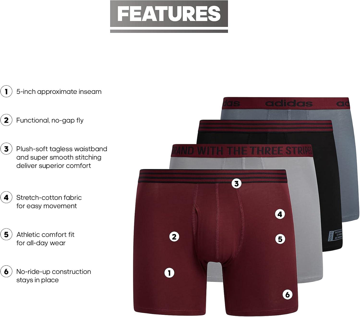 imageadidas mens Core Stretch Cotton Boxer Brief Underwear 4packShadow RedBlackGrey