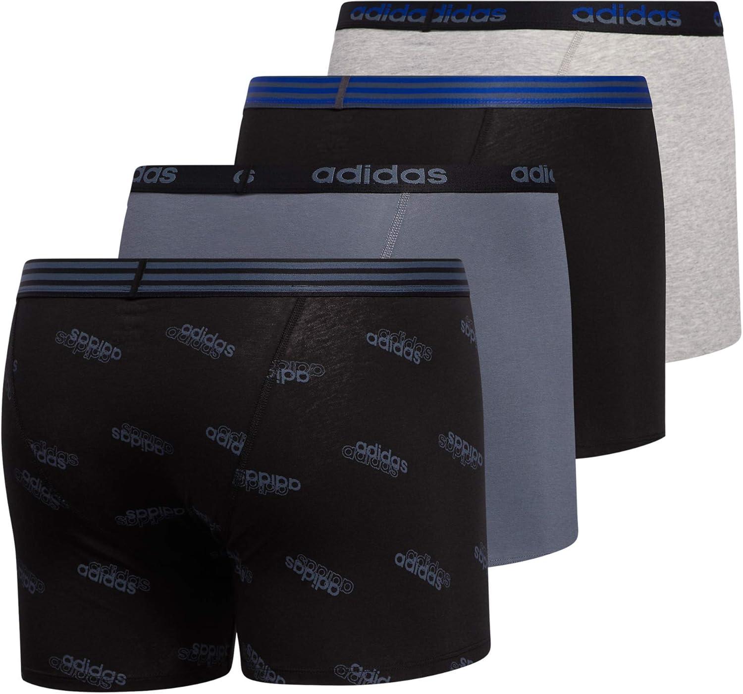 imageadidas mens Core Stretch Cotton Trunks Underwear 4packBlackOnixCollegiate RoyalHeather Grey