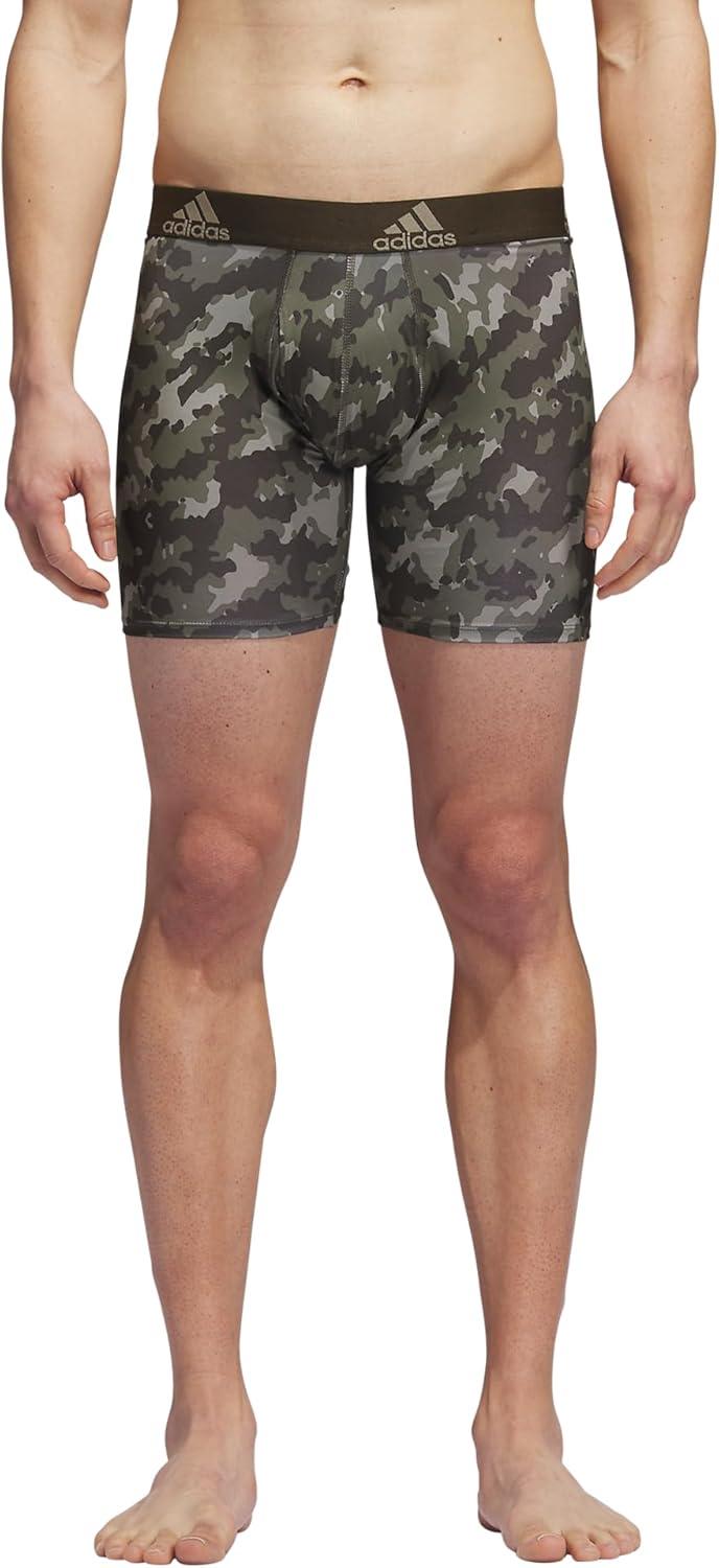 imageadidas mens Performance Boxer Brief Underwear 1packElements Camo Olive Stratashadow OliveShadow Olive GreenSilver Pebble Grey