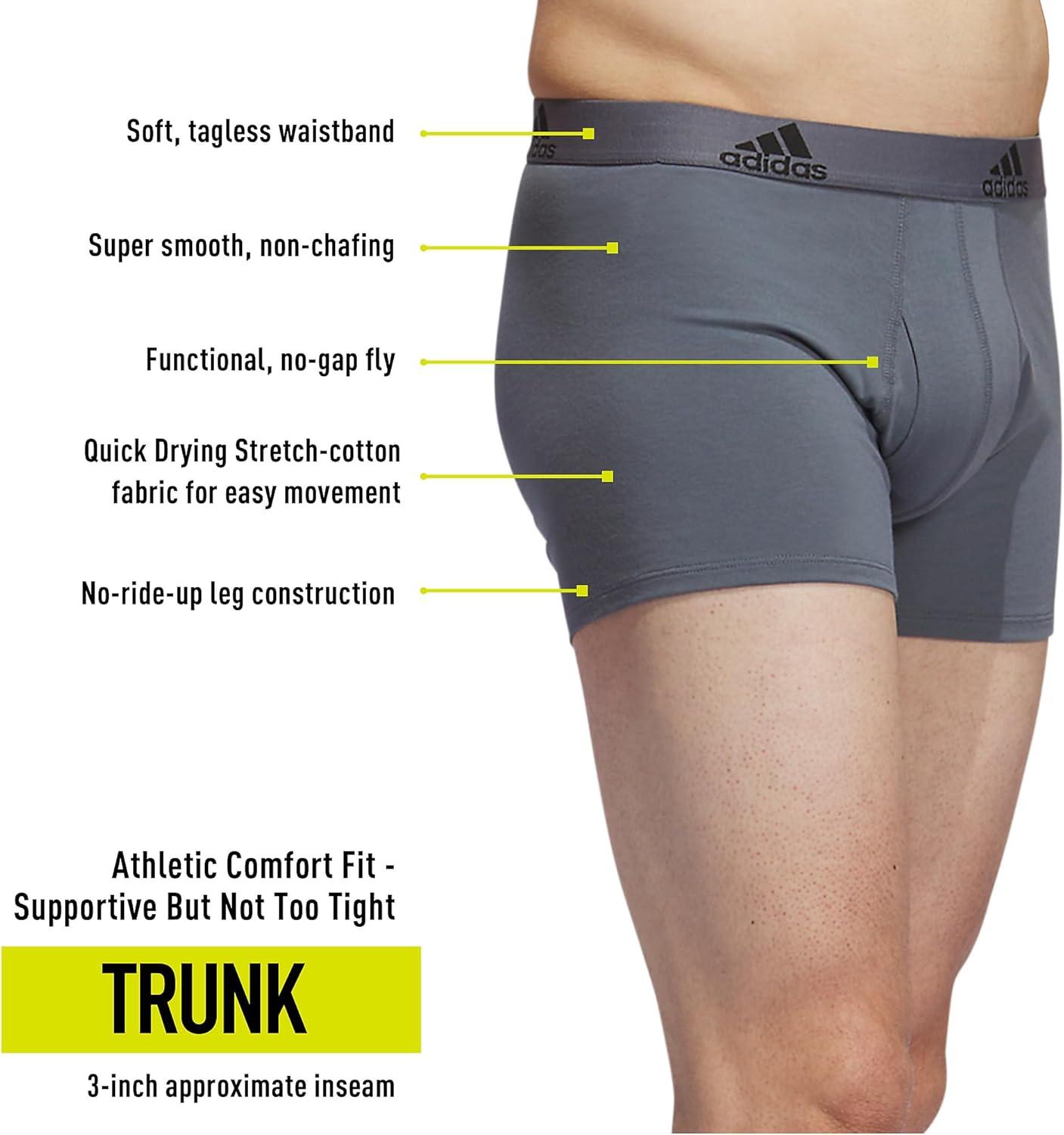 imageadidas mens Performance Stretch Cotton Trunk Underwear 3pack Designed for Active Comfort and All Day WearOnix GreyBlackGrey
