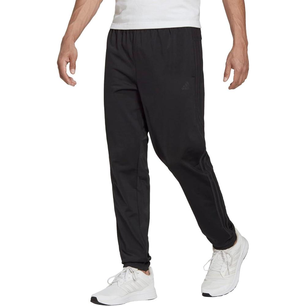 imageAdidas Mens Essentials WarmUp Slim Tapered 3Stripes Tracksuit Bottoms BlackWhite LargeBlackBlack