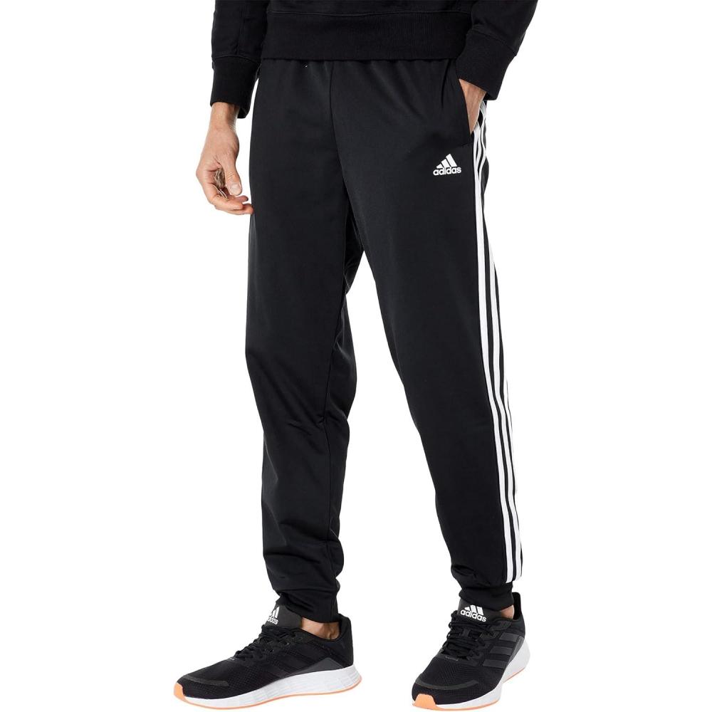 imageAdidas Mens Essentials WarmUp Slim Tapered 3Stripes Tracksuit Bottoms BlackWhite LargeBlackWhite