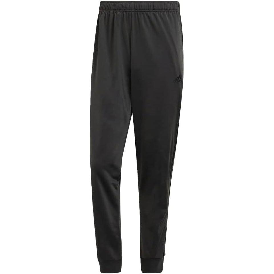 imageAdidas Mens Essentials WarmUp Slim Tapered 3Stripes Tracksuit Bottoms BlackWhite LargeDark Grey HeatherBlack