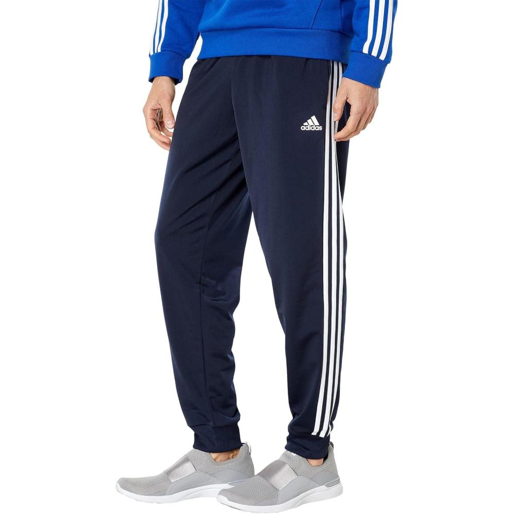 imageAdidas Mens Essentials WarmUp Slim Tapered 3Stripes Tracksuit Bottoms BlackWhite LargeLegend InkWhite