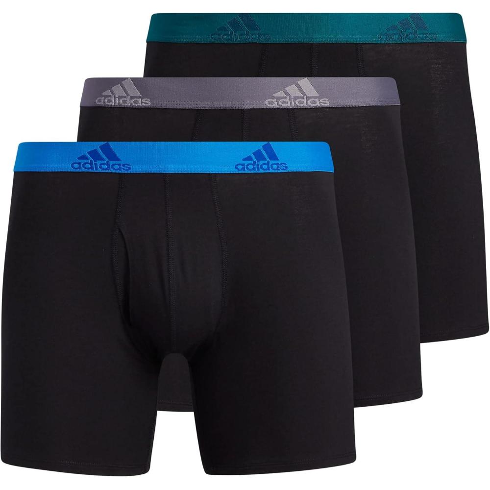 imageadidas Mens Performance Stretch Cotton Boxer Briefs Mens Underwear Boxer Brief Soft Stretch Superior Comfort 3PackBlackBlue RushLegacy Teal Green