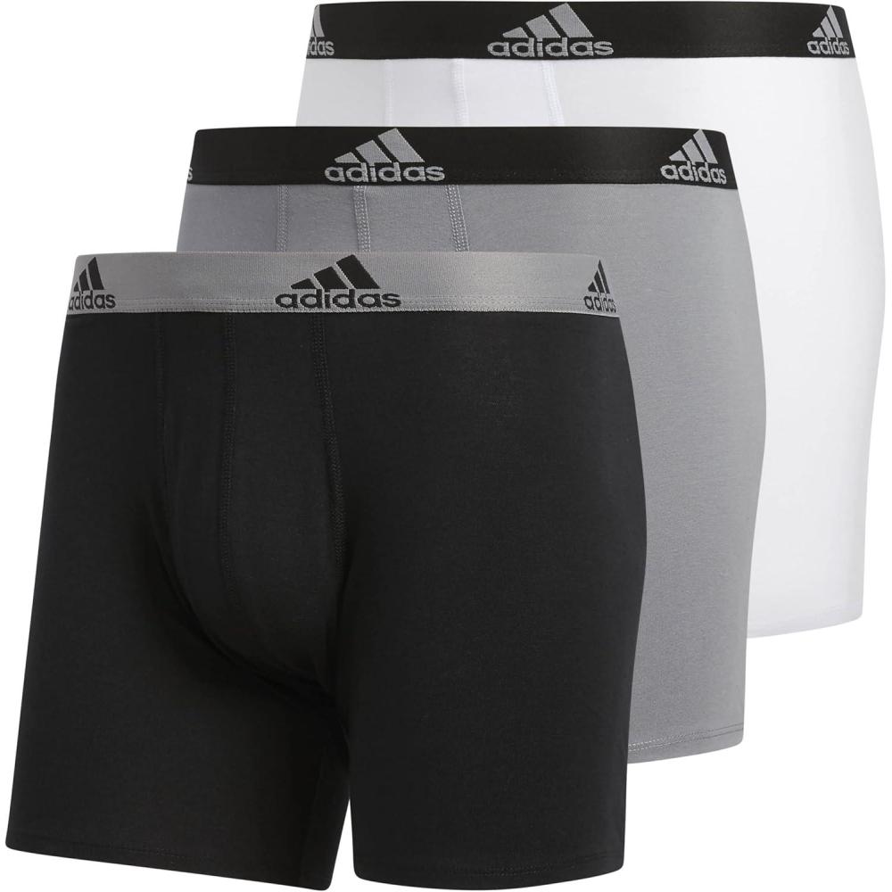 imageadidas Mens Performance Stretch Cotton Boxer Briefs Mens Underwear Boxer Brief Soft Stretch Superior Comfort 3PackBlackGrey GreyBlack WhiteBlack