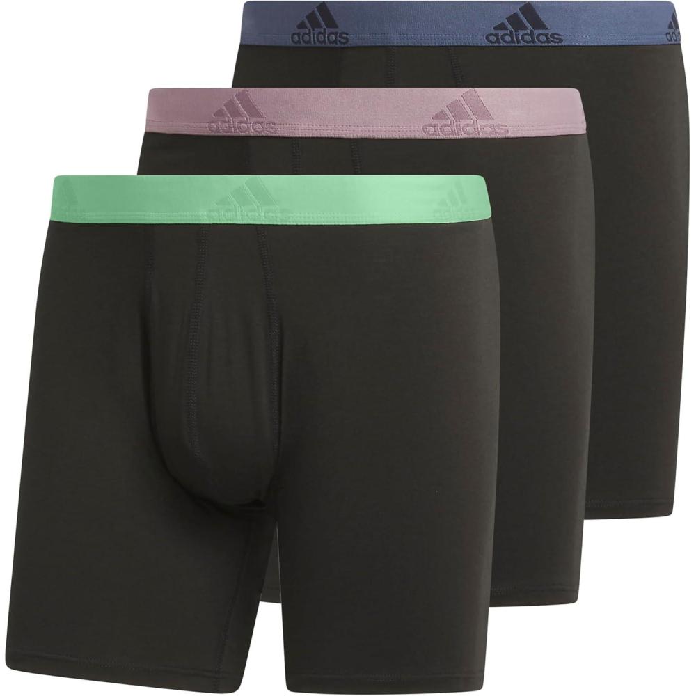 imageadidas Mens Performance Stretch Cotton Boxer Briefs Mens Underwear Boxer Brief Soft Stretch Superior Comfort 3PackBlackSemi Green SparkPreloved Fig Purple