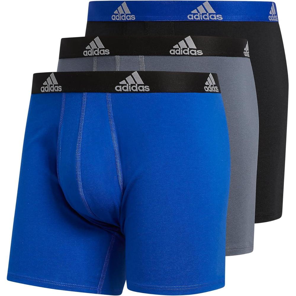 imageadidas Mens Performance Stretch Cotton Boxer Briefs Mens Underwear Boxer Brief Soft Stretch Superior Comfort 3PackBold BlueOnix GreyBlack