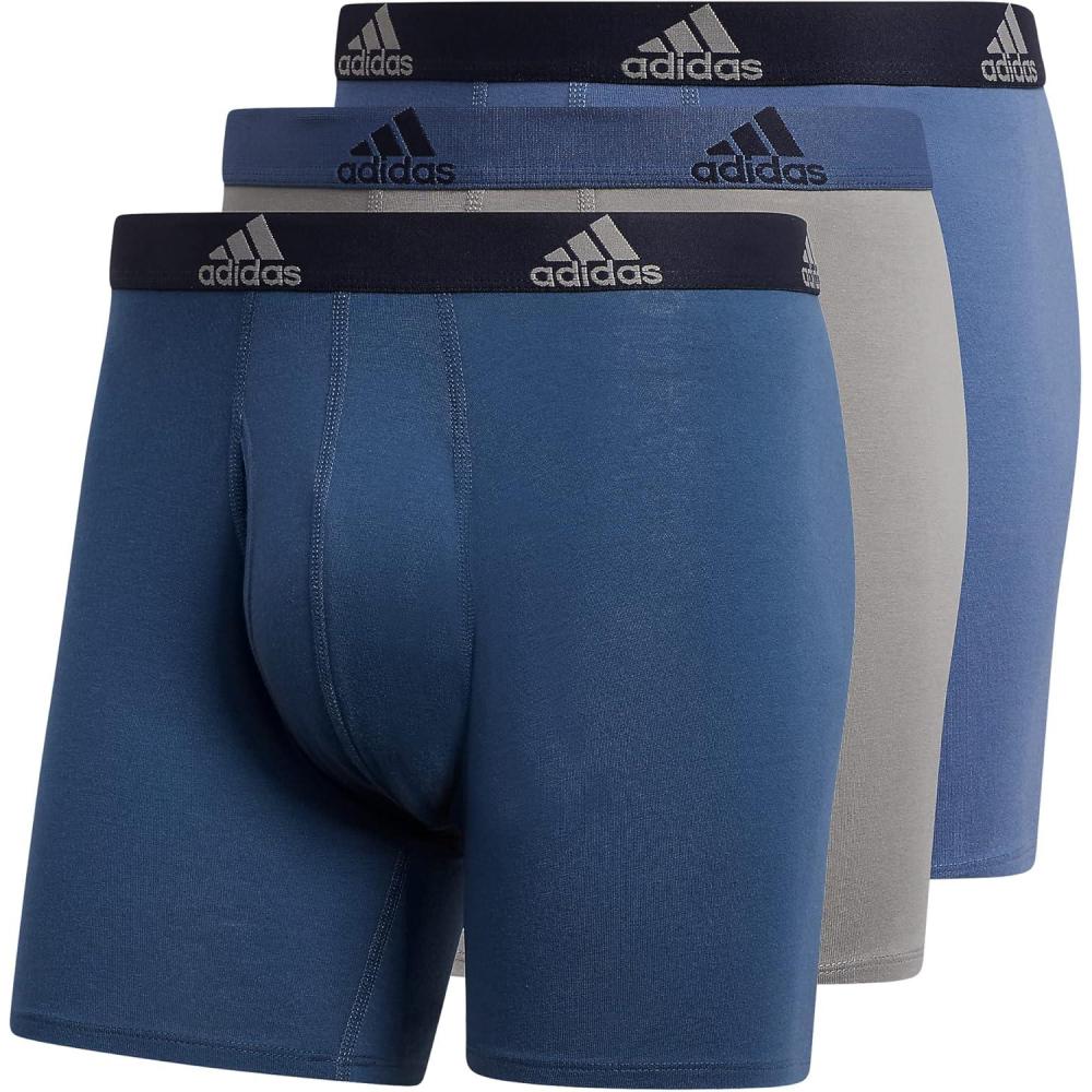 imageadidas Mens Performance Stretch Cotton Boxer Briefs Mens Underwear Boxer Brief Soft Stretch Superior Comfort 3PackNight Marine BlueGreyCrew Blue