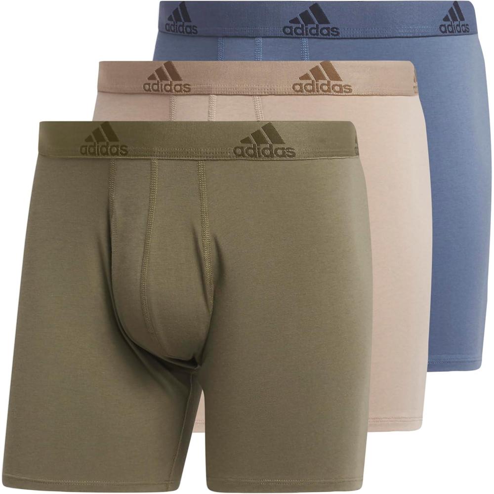 imageadidas Mens Performance Stretch Cotton Boxer Briefs Mens Underwear Boxer Brief Soft Stretch Superior Comfort 3PackOlive Strata GreenChalky BrownPreloved Ink Blue