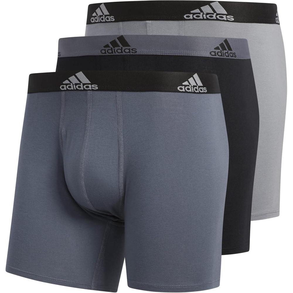 imageadidas Mens Performance Stretch Cotton Boxer Briefs Mens Underwear Boxer Brief Soft Stretch Superior Comfort 3PackOnixBlack BlackOnix GreyBlack