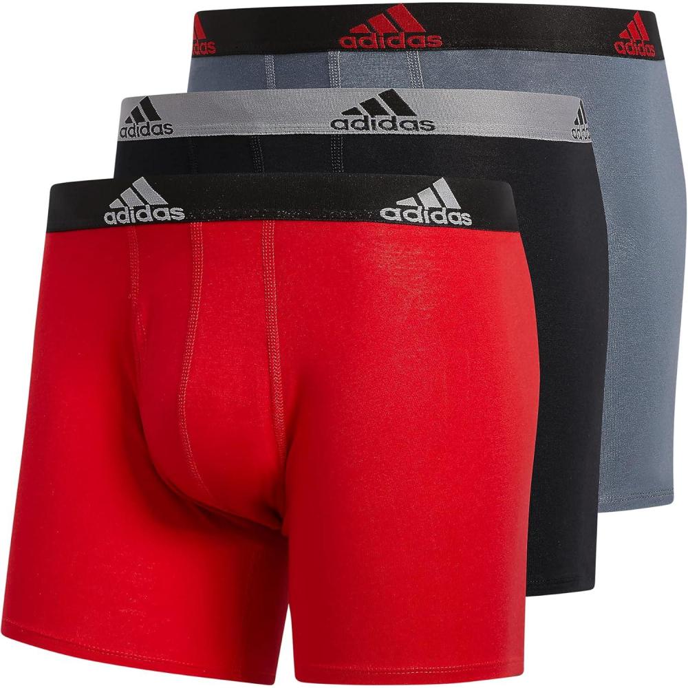 imageadidas Mens Performance Stretch Cotton Boxer Briefs Mens Underwear Boxer Brief Soft Stretch Superior Comfort 3PackScarlet RedBlackOnix Grey
