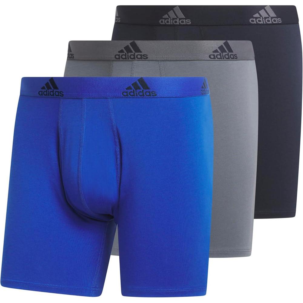 imageadidas Mens Performance Stretch Cotton Boxer Briefs Mens Underwear Boxer Brief Soft Stretch Superior Comfort 3PackTeam Royal BlueOnix GreyLegend Ink Blue