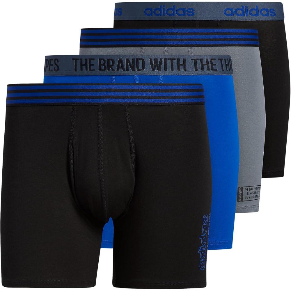 imageadidas mens Core Stretch Cotton Boxer Brief Underwear 4packBlackCollegiate Royal BlueOnix Grey