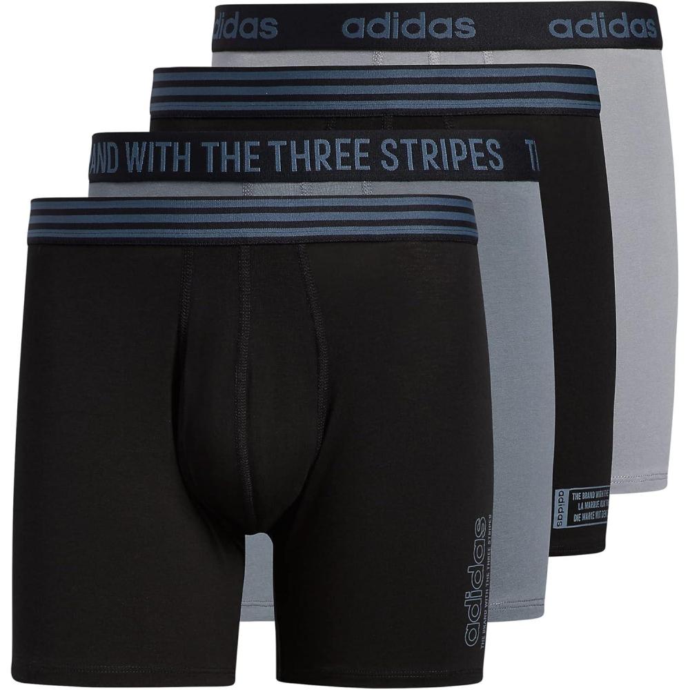 imageadidas mens Core Stretch Cotton Boxer Brief Underwear 4packBlackOnix GreyGrey