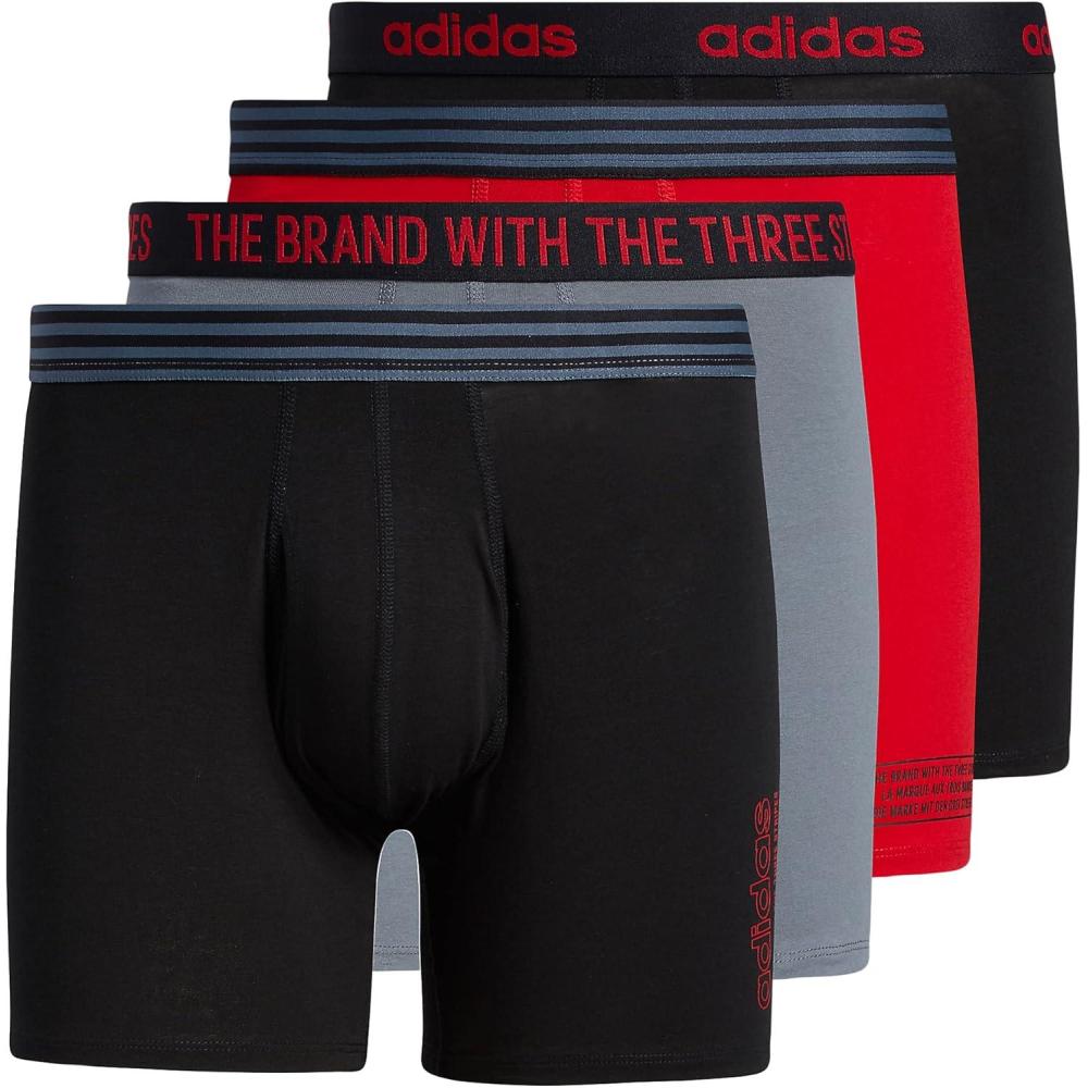 imageadidas mens Core Stretch Cotton Boxer Brief Underwear 4packBlackPower RedOnix Grey