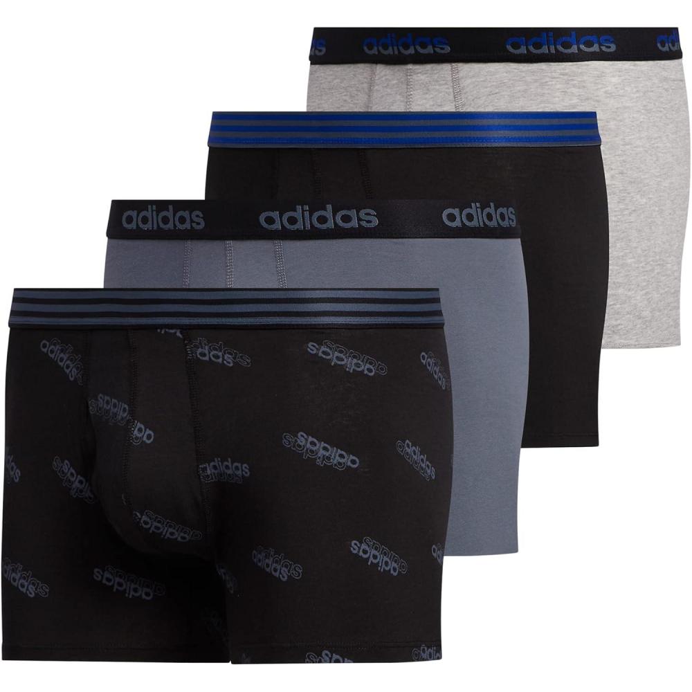 imageadidas mens Core Stretch Cotton Trunks Underwear 4packBlackOnixCollegiate RoyalHeather Grey