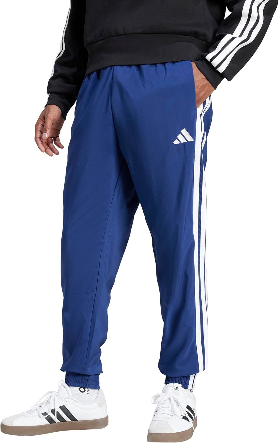 imageAdidas Mens Essentials 3Stripes Woven PantsDark BlueWhite