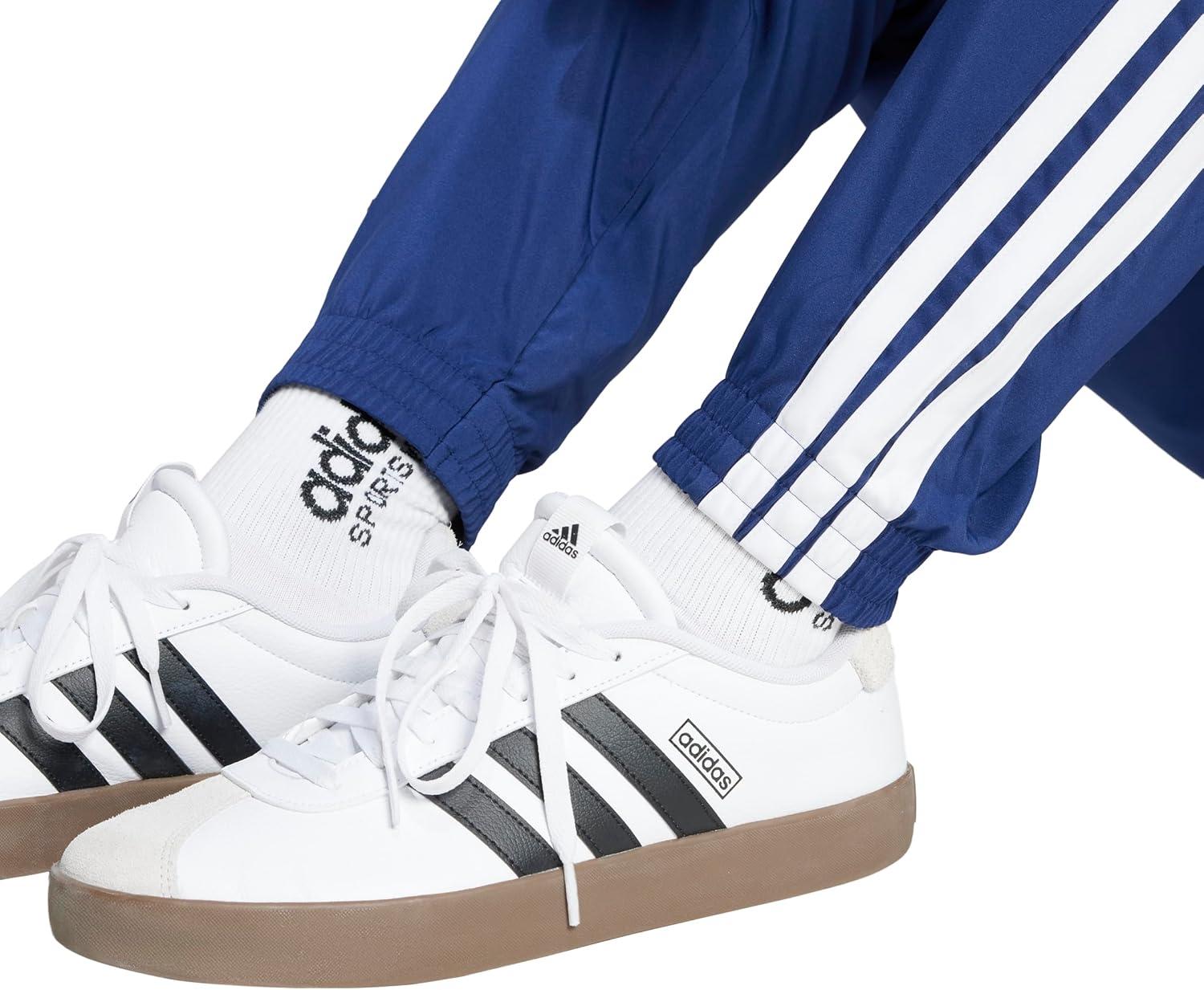 imageAdidas Mens Essentials 3Stripes Woven PantsDark BlueWhite