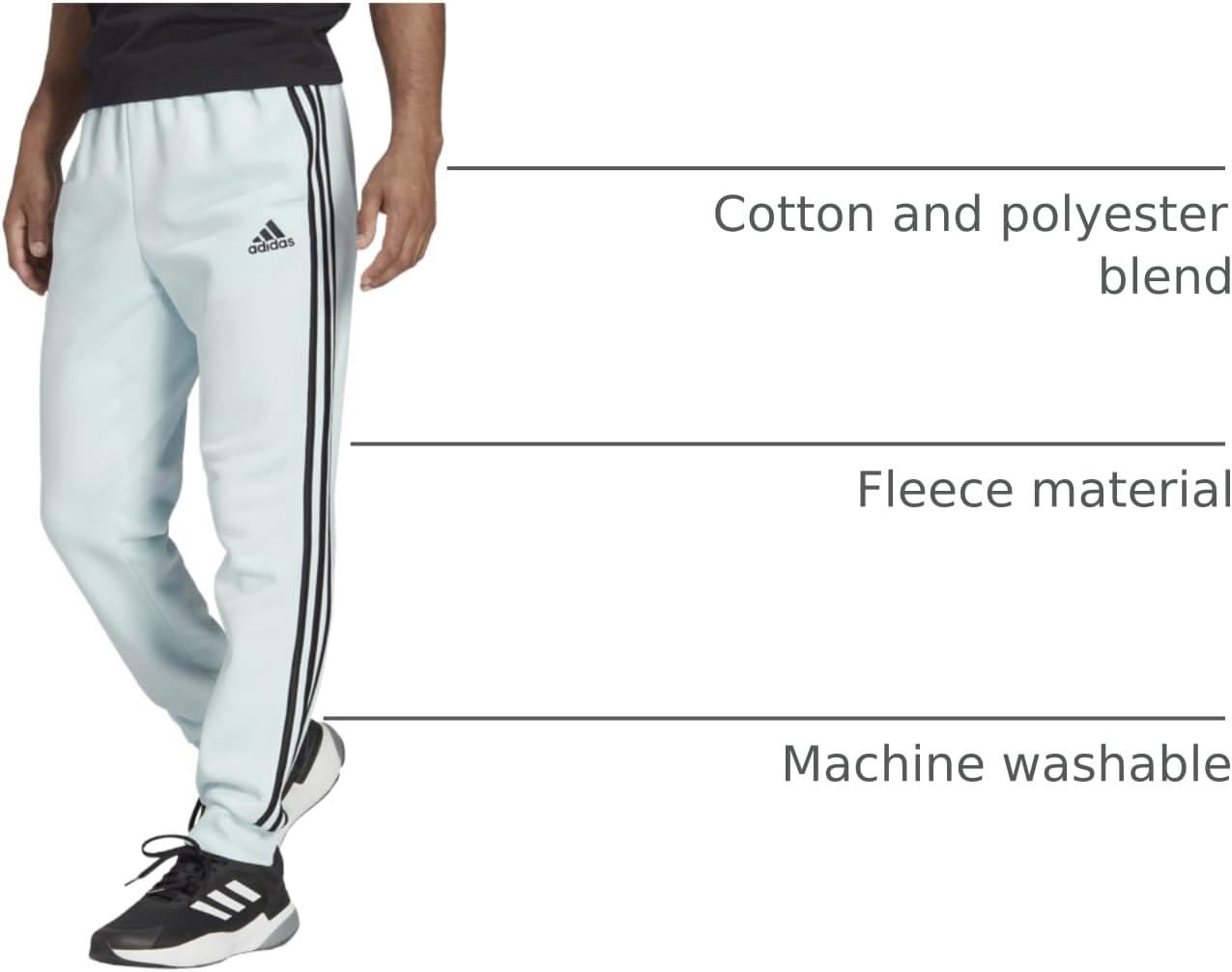 imageadidas Mens Essentials 3Stripes Fleece Tapered Cuff PantsAlmost BlueBlack