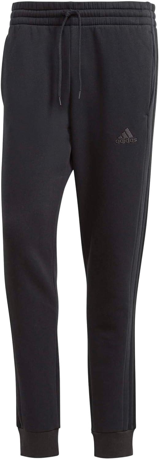 imageadidas Mens Essentials 3Stripes Fleece Tapered Cuff PantsBlack