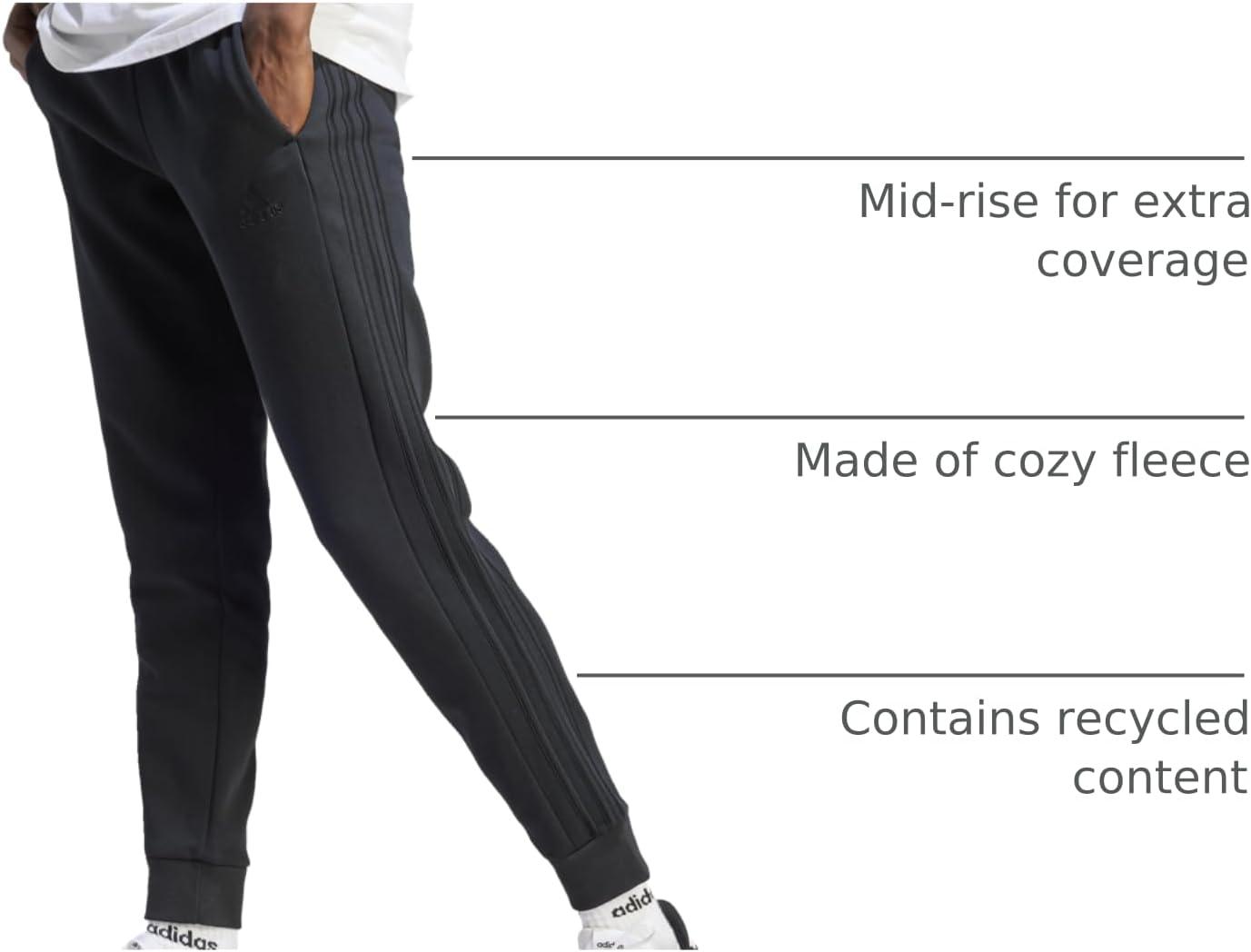 imageadidas Mens Essentials 3Stripes Fleece Tapered Cuff PantsBlackBlack