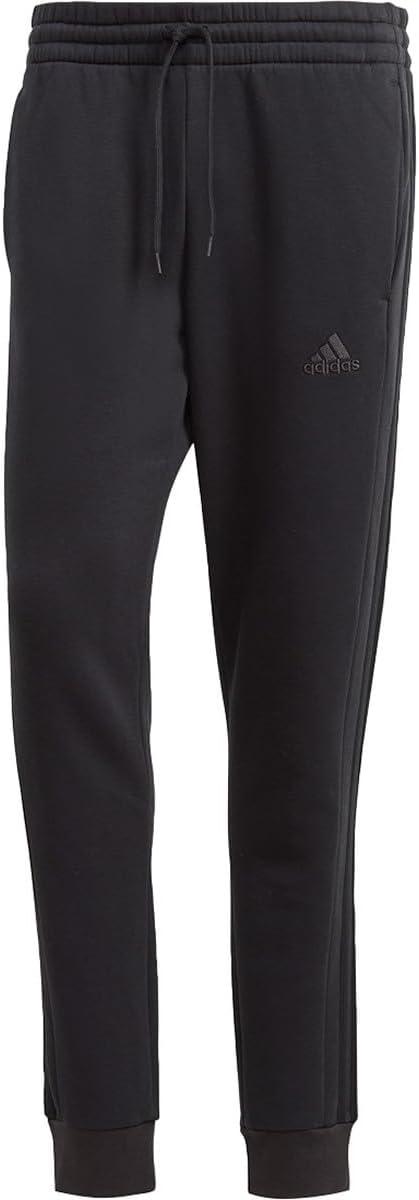 imageadidas Mens Essentials 3Stripes Fleece Tapered Cuff PantsBlackBlack