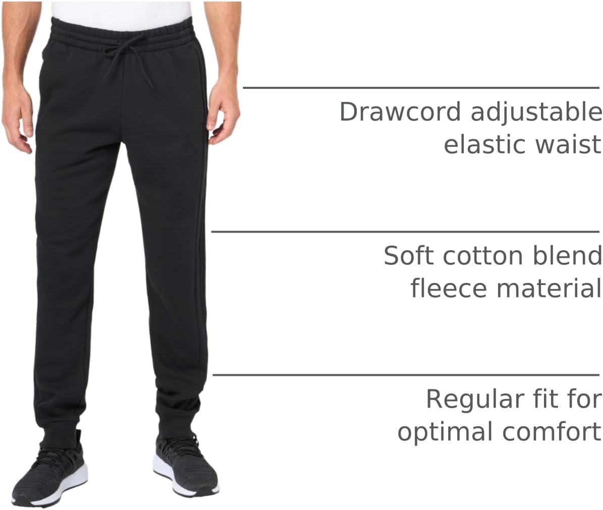 imageadidas Mens Essentials 3Stripes Fleece Tapered Cuff PantsBlackBlack