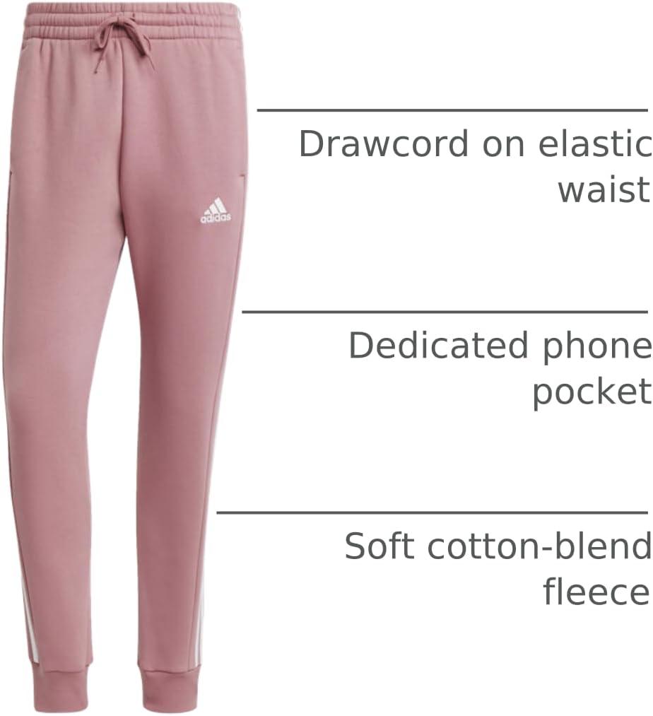 imageadidas Mens Essentials 3Stripes Fleece Tapered Cuff PantsPreloved Crimson
