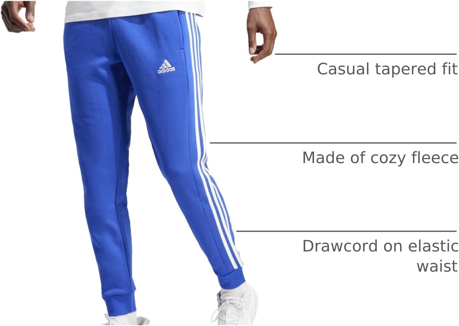 imageadidas Mens Essentials 3Stripes Fleece Tapered Cuff PantsSemi Lucid Blue