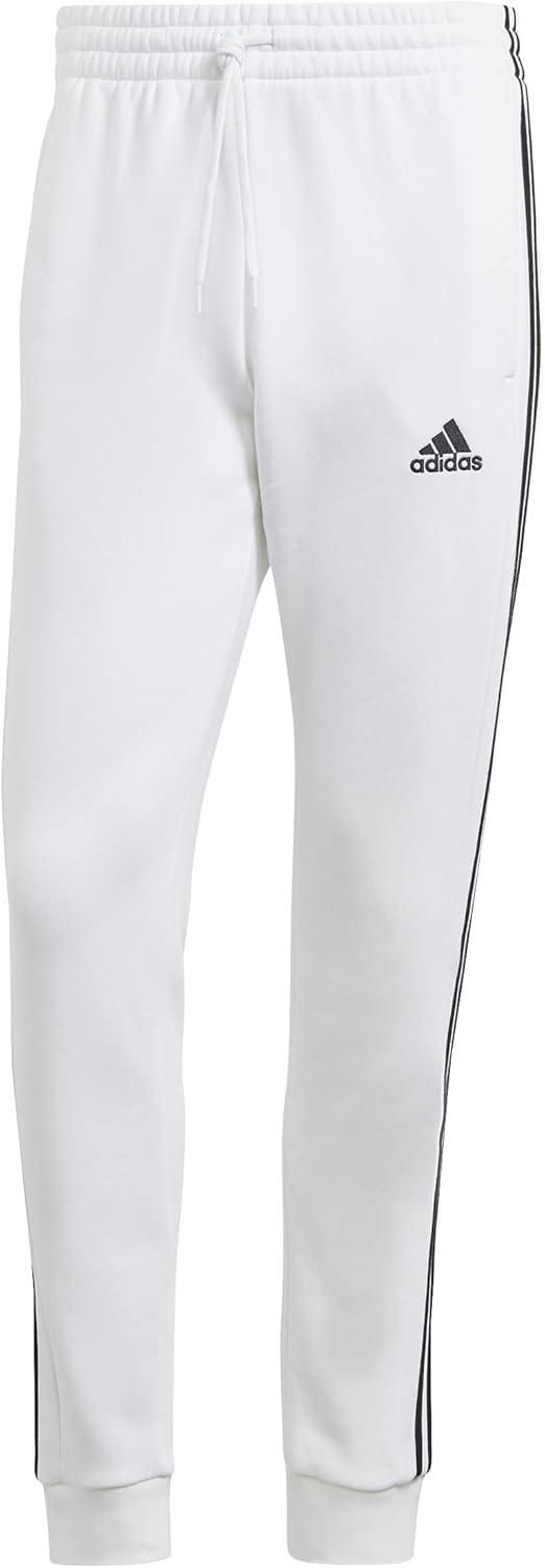 imageadidas Mens Essentials 3Stripes Fleece Tapered Cuff PantsWhiteBlack
