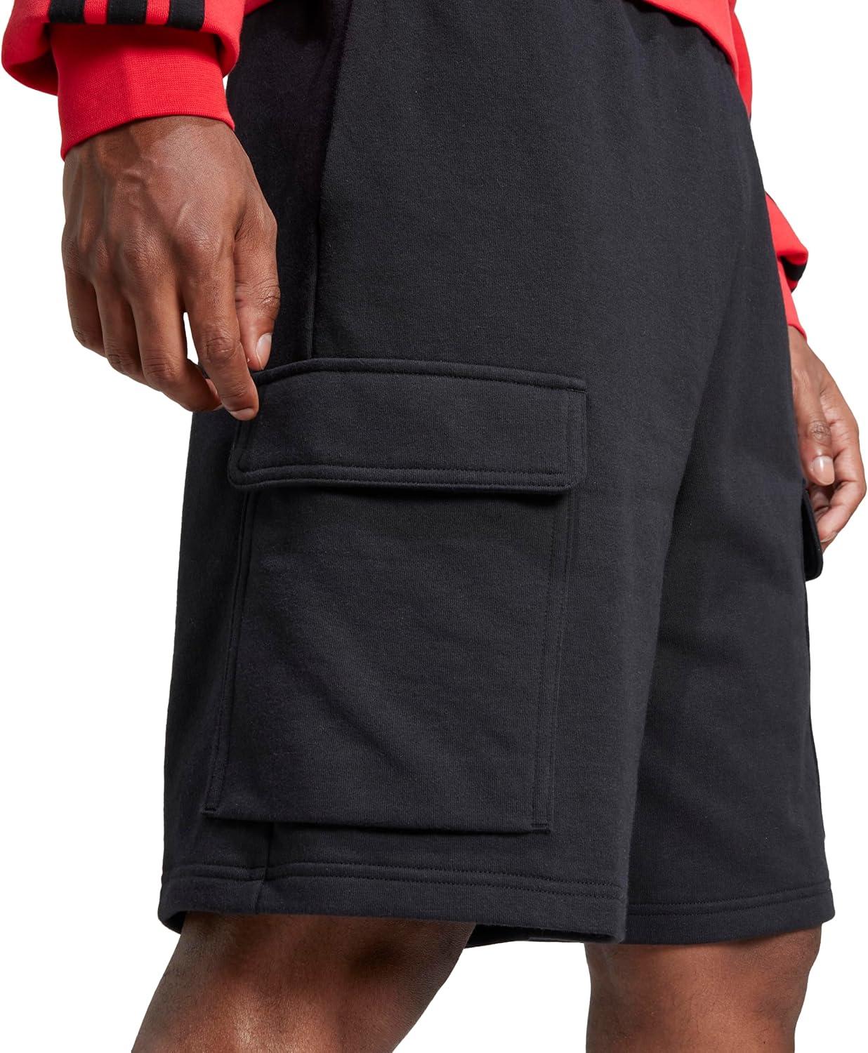 imageadidas Mens Essentials Feel Cozy French Terry Cargo ShortsBlackWhite
