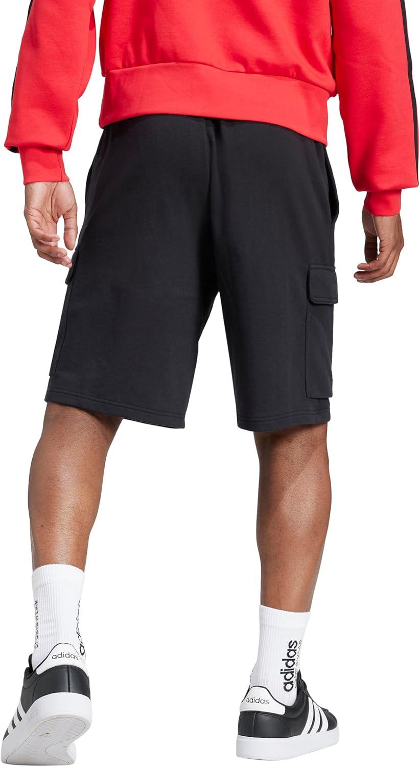 imageadidas Mens Essentials Feel Cozy French Terry Cargo ShortsBlackWhite