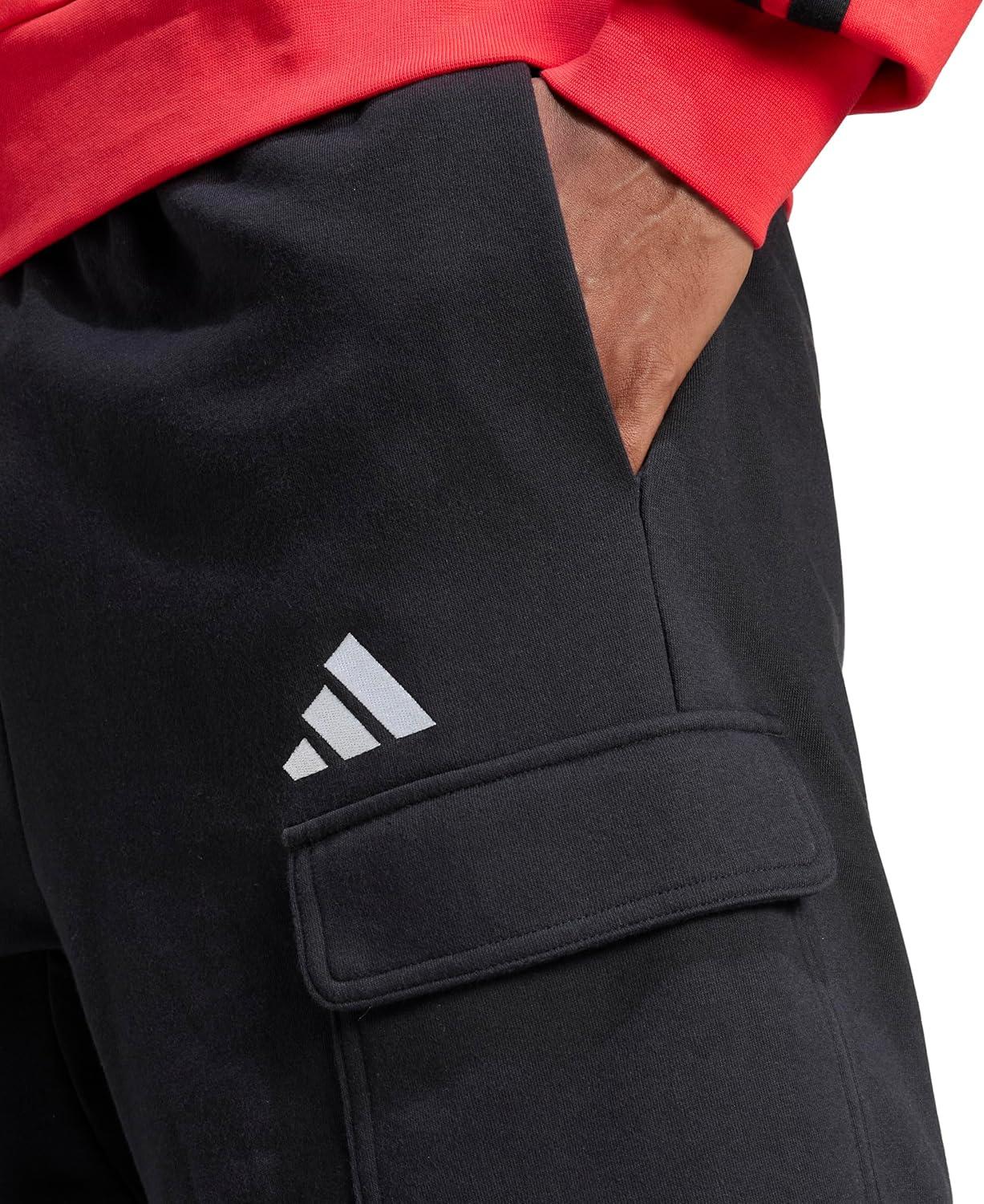 imageadidas Mens Essentials Feel Cozy French Terry Cargo ShortsBlackWhite