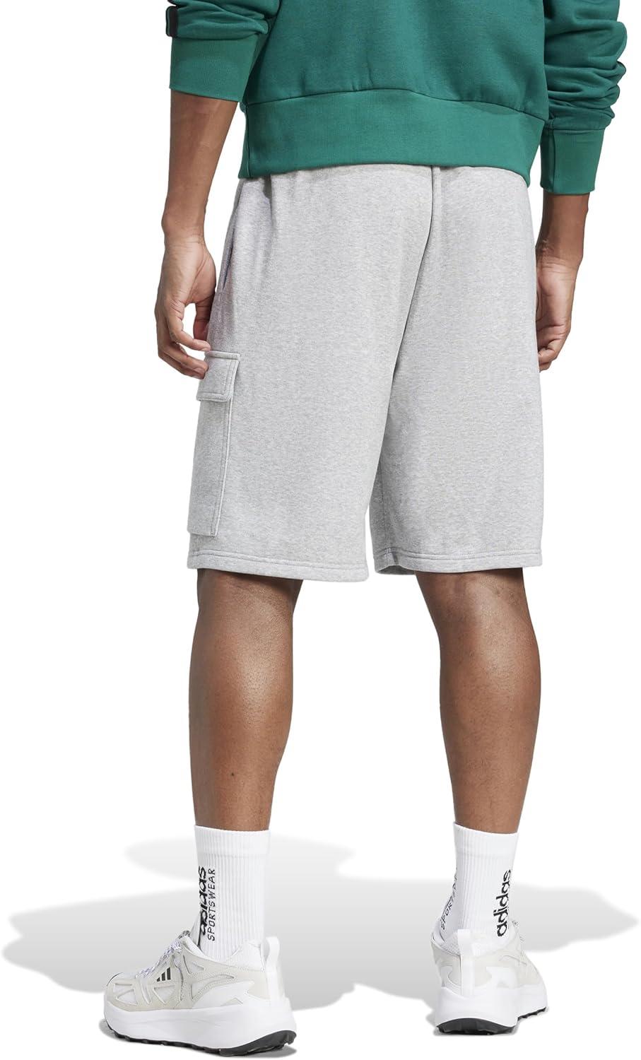 imageadidas Mens Essentials Feel Cozy French Terry Cargo ShortsMedium Grey HeatherBlack