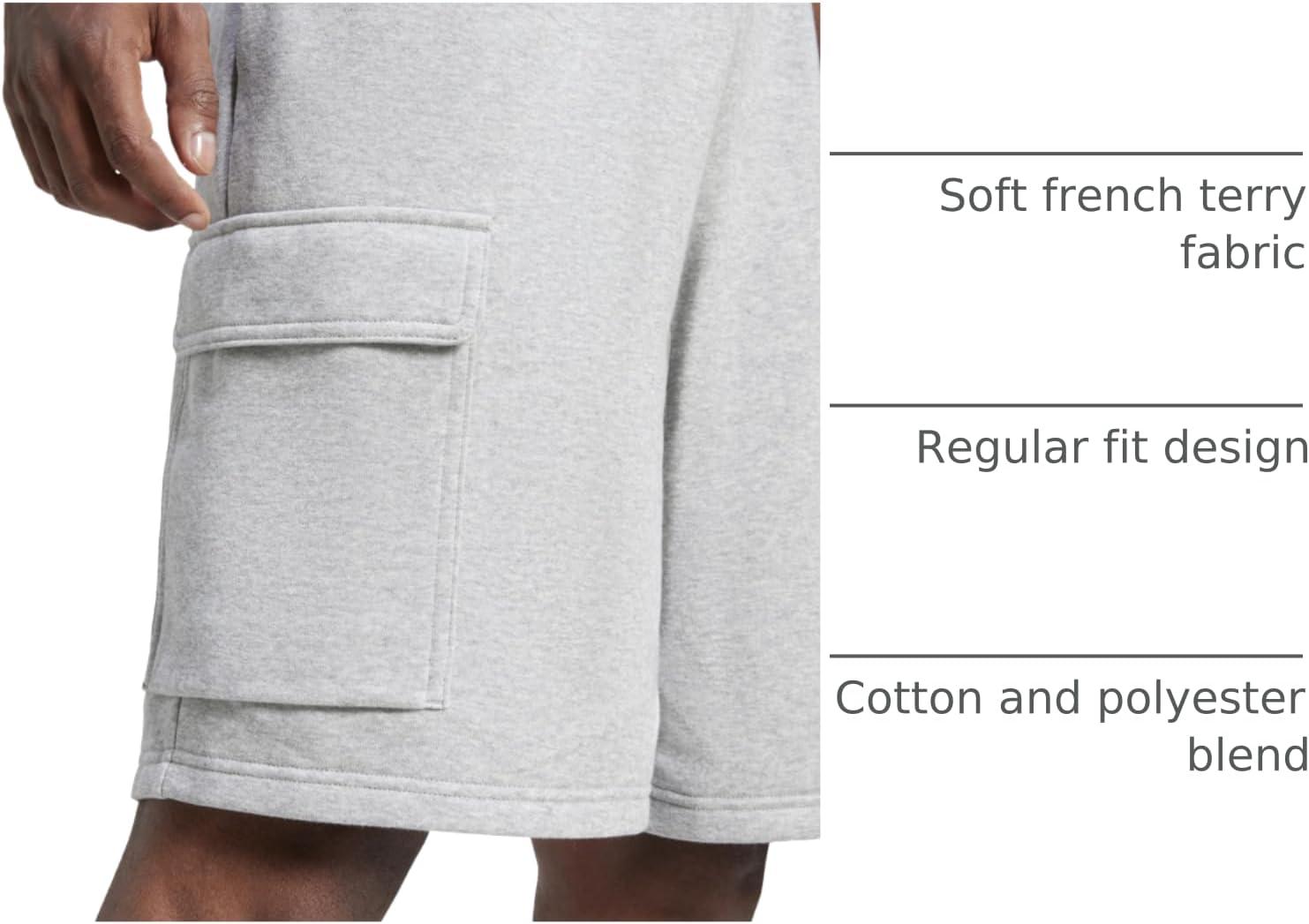 imageadidas Mens Essentials Feel Cozy French Terry Cargo ShortsMedium Grey HeatherBlack