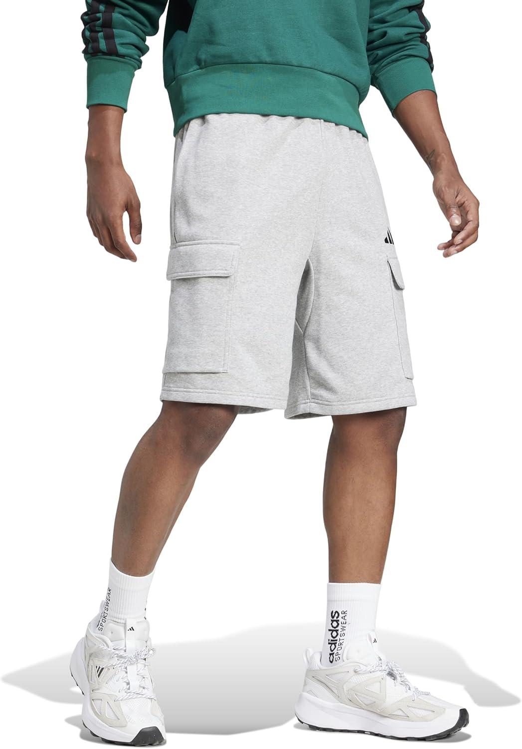 imageadidas Mens Essentials Feel Cozy French Terry Cargo ShortsMedium Grey HeatherBlack