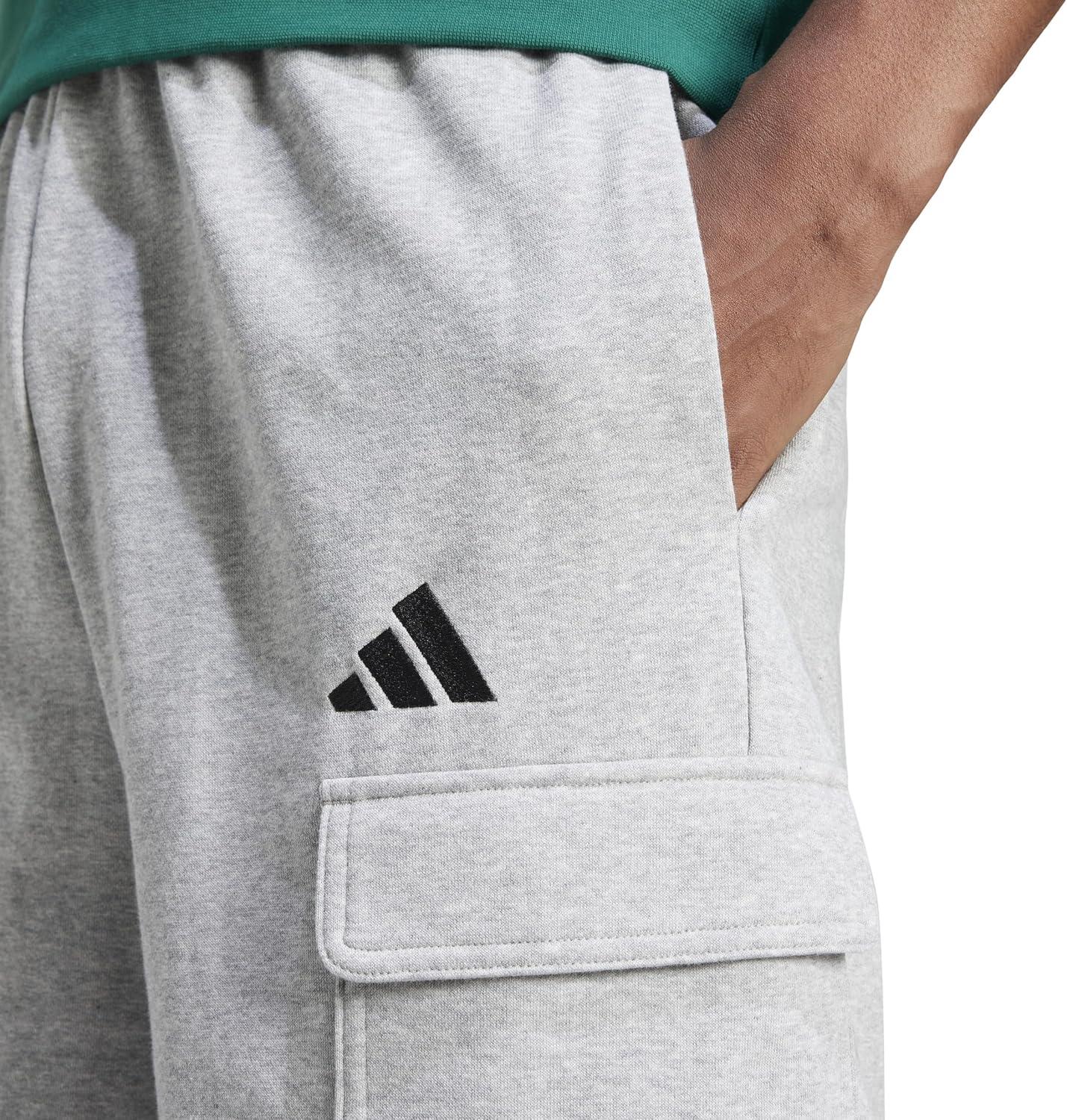imageadidas Mens Essentials Feel Cozy French Terry Cargo ShortsMedium Grey HeatherBlack