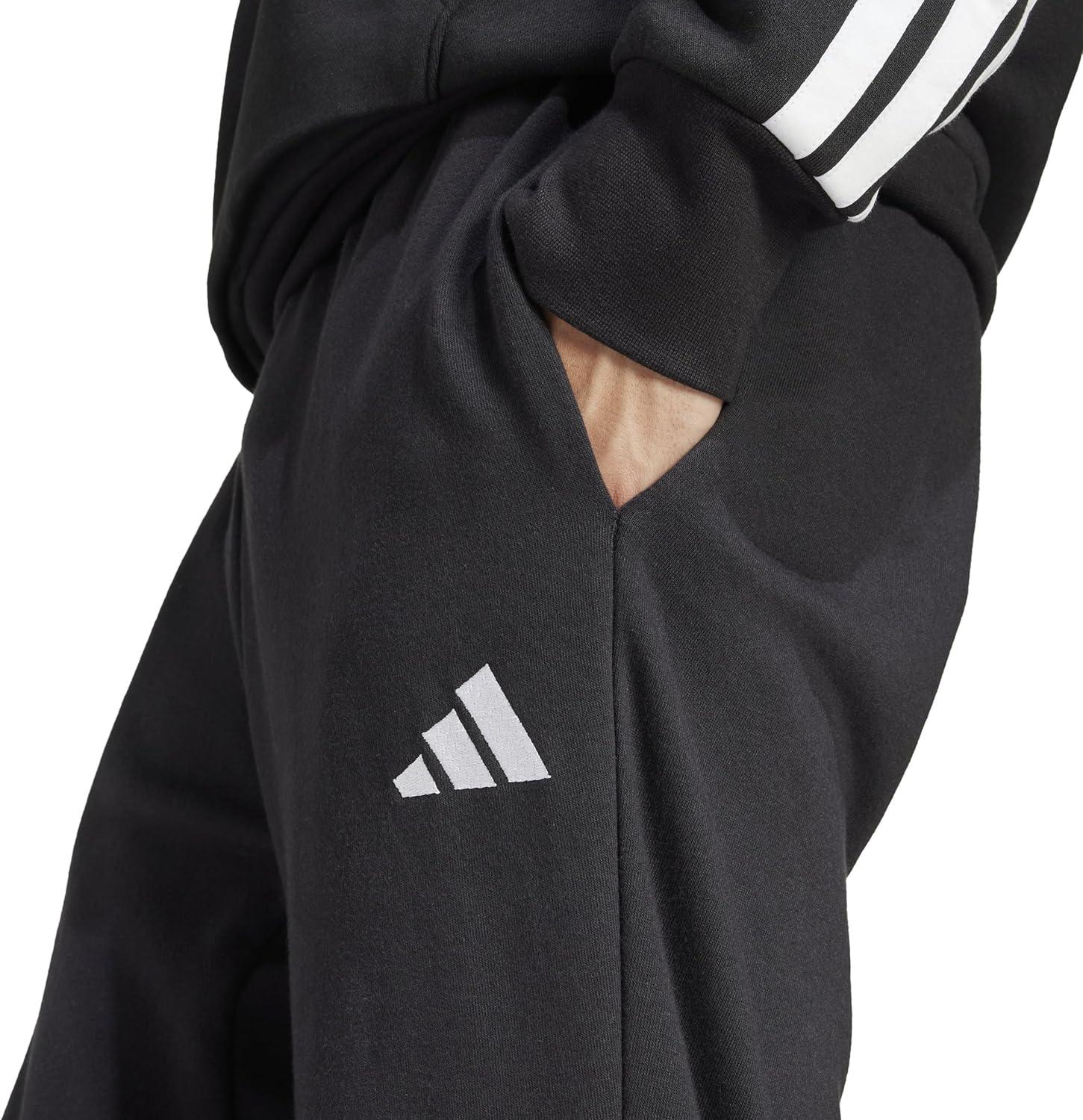 imageadidas Mens Essentials Feel Cozy French Terry PantsBlackWhite