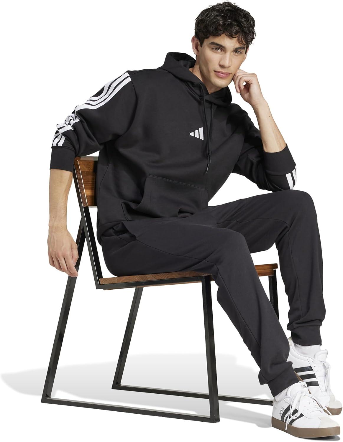 imageadidas Mens Essentials Feel Cozy French Terry PantsBlackWhite