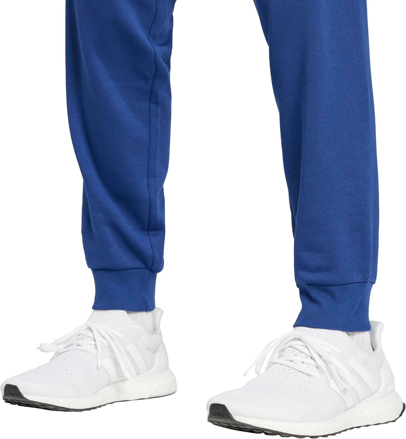 imageadidas Mens Essentials Feel Cozy French Terry PantsDark BlueWhite