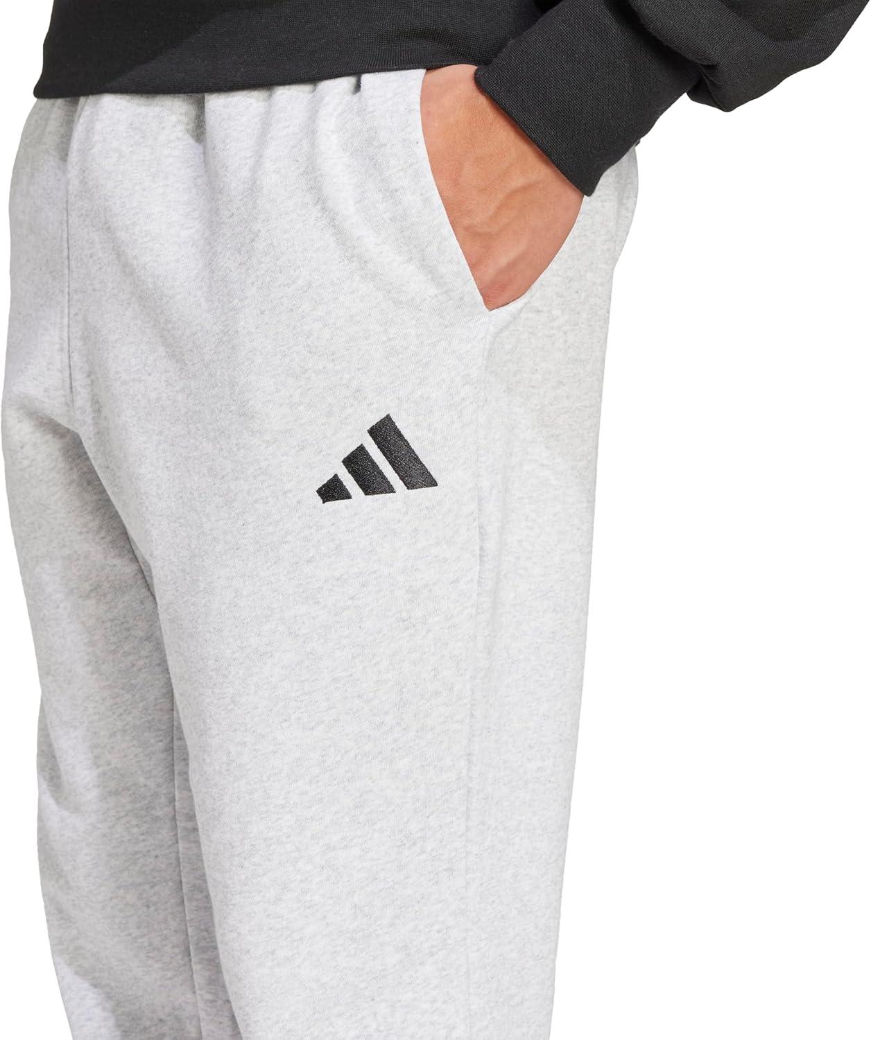 imageadidas Mens Essentials Feel Cozy French Terry PantsLight Grey HeatherBlack